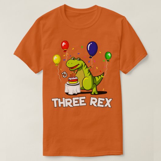 Drie Rex 3e verjaardagsfeestje TRex Dinosaurus T-shirt (Design voorkant)