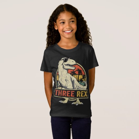 Drie Rex 3rd Birthday Dinosaur 3 jaar oud T-shirt (Voorkant volledig)