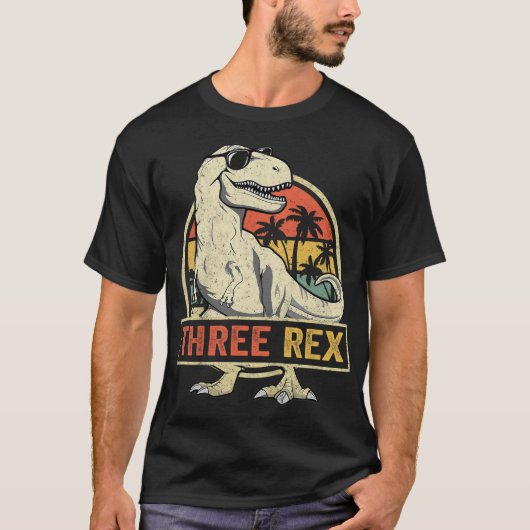 Drie Rex 3rd Birthday Dinosaur 3 jaar oud T-shirt (Voorkant)
