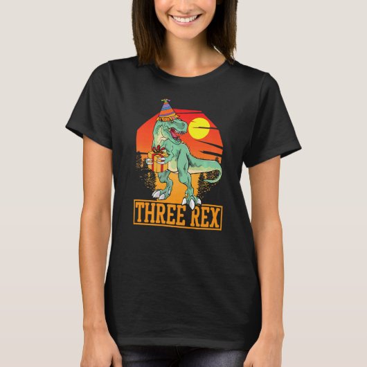 Drie Rex 3rd Birthday Dinosaur 3 jaar oud T-shirt (Voorkant)