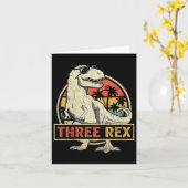 Drie Rex 3rd Birthday Shirt Dinosaur 3 jaar Kaart (Gele Bloem)