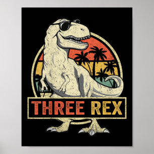 Drie Rex 3rd Birthday Shirt Dinosaur 3 jaar Poster