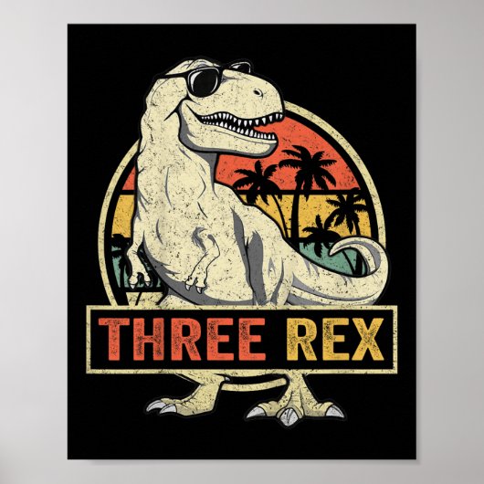 Drie Rex 3rd Birthday Shirt Dinosaur 3 jaar Poster (Voorkant)