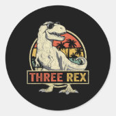 Drie Rex 3rd Birthday Shirt Dinosaur 3 jaar Ronde Sticker (Voorkant)