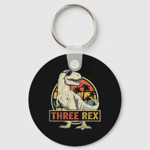 Drie Rex 3rd Birthday Shirt Dinosaur 3 jaar Sleutelhanger