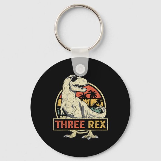 Drie Rex 3rd Birthday Shirt Dinosaur 3 jaar Sleutelhanger (Voorkant)