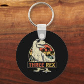 Drie Rex 3rd Birthday Shirt Dinosaur 3 jaar Sleutelhanger (Voorkant)