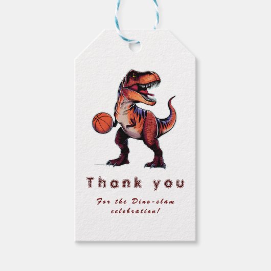 Drie-Rex basketbal Dino verjaardag Cadeaulabel (Voorkant)