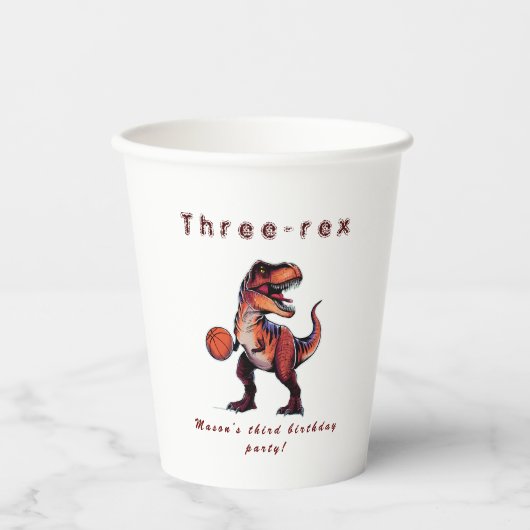 Drie-Rex basketbal Dino verjaardag Papieren Bekers (Voorkant)