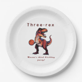 Drie-Rex basketbal Dino verjaardag   Papieren Bordje