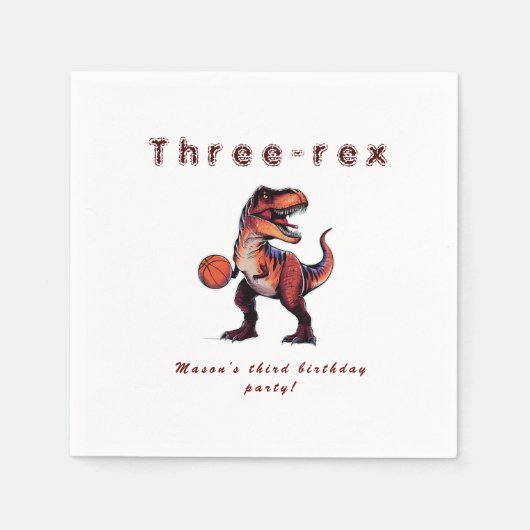Drie-Rex basketbal Dino verjaardag   Servet (Voorkant)