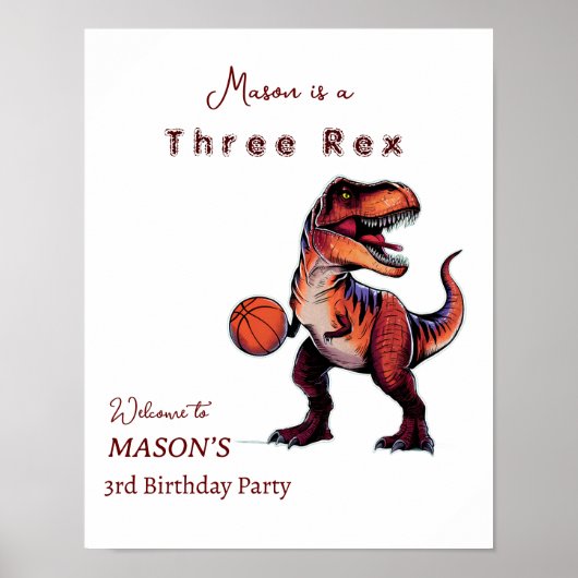 Drie-Rex basketbal Dino verjaardags welkomstbord Poster (Voorkant)