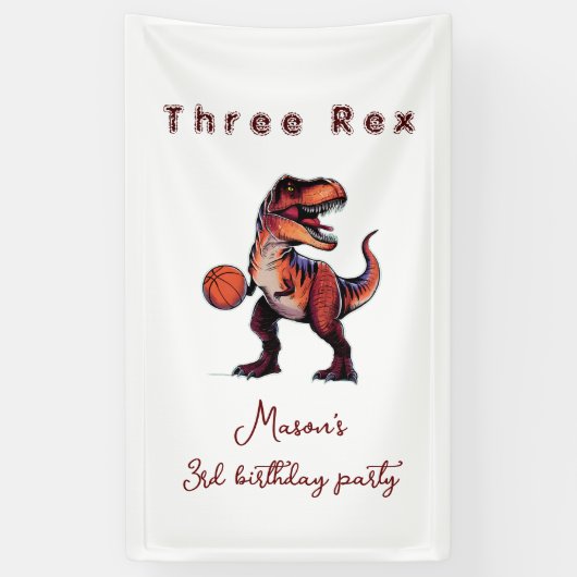 Drie-Rex basketbal Dino verjaardags welkomstbord Spandoek (Verticaal)