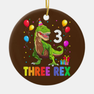 Drie Rex Birthday drie jaar oude Dinosaur 3rd T Tr Keramisch Ornament