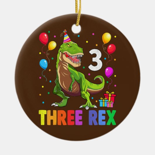 Drie Rex Birthday drie jaar oude Dinosaur 3rd T Tr Keramisch Ornament (Voorkant)