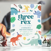 Drie Rex Blue Boy Dinosaurus Boho 3e verjaardag Kaart