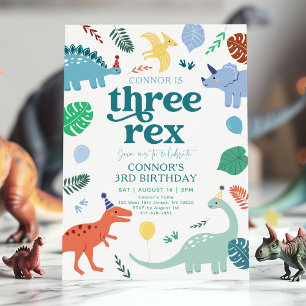 Drie Rex Blue Boy Dinosaurus Boho 3e verjaardag Kaart