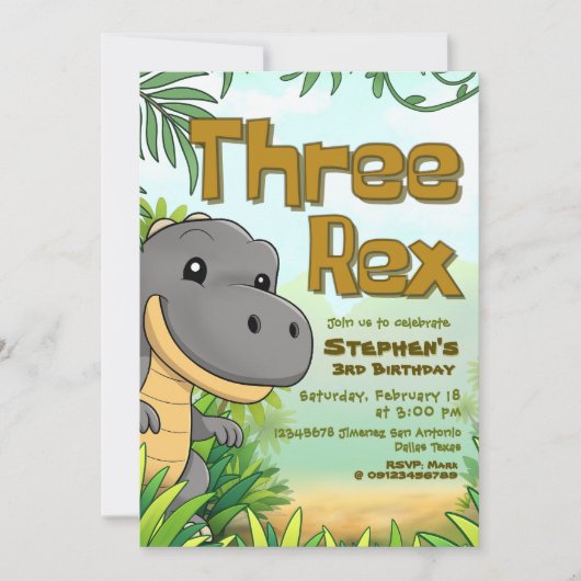 Drie Rex Boy 3e verjaardag Kaart (Voorkant)