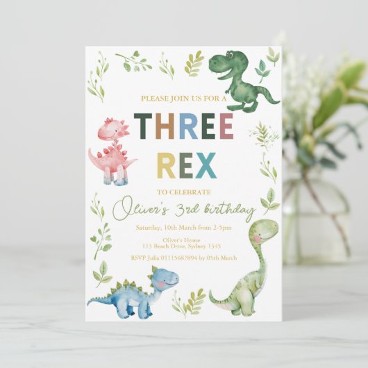 Drie Rex derde verjaardagsfeest Kaart (Staand voorkant)