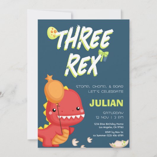 DRIE REX Dino Kids Verjaardag Kaart (Voorkant)