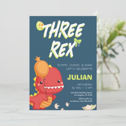 DRIE REX Dino Kids Verjaardag Kaart (Staand voorkant)