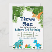 Drie Rex Dino Verjaardagsfeestje Kaart (Voorkant)