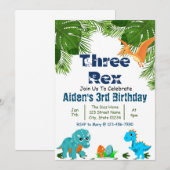 Drie Rex Dino Verjaardagsfeestje Kaart (Voorkant / Achterkant)