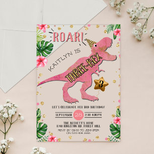 Drie-Rex Dinosaur 3e Verjaardag Acryl Uitnodigingen