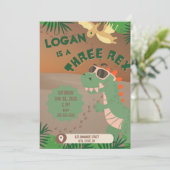 Drie Rex Dinosaur 3e verjaardag uitnodiging (Staand voorkant)