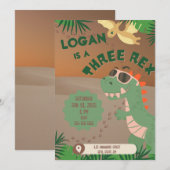 Drie Rex Dinosaur 3e verjaardag uitnodiging (Voorkant / Achterkant)
