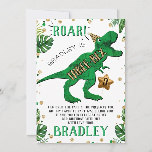 Drie-Rex Dinosaur 3rd Birthday Bedankkaart (Voorkant)