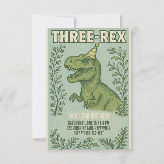Drie-Rex Dinosaur 3rd Birthday Kaart (Voorkant)