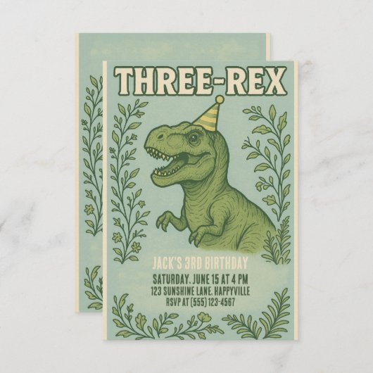 Drie-Rex Dinosaur 3rd Birthday Kaart (Voorkant / Achterkant)