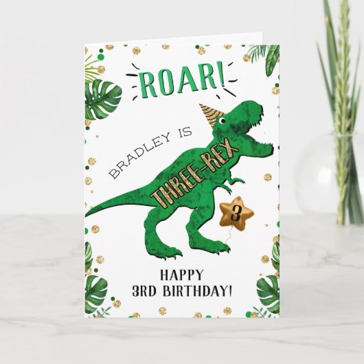 Drie-Rex Dinosaur 3rd Birthday Kaart (Voorkant)