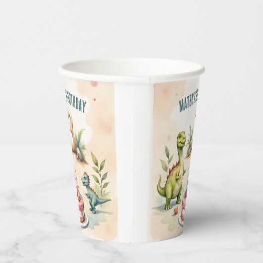 Drie-Rex Dinosaur 3rd Birthday Papieren Bekers (Rechts)