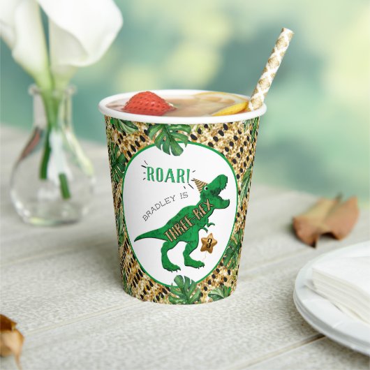 Drie-Rex Dinosaur 3rd Birthday Papieren Bekers (Insitu)