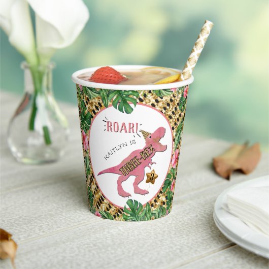 Drie-Rex Dinosaur 3rd Birthday Papieren Bekers (Insitu)