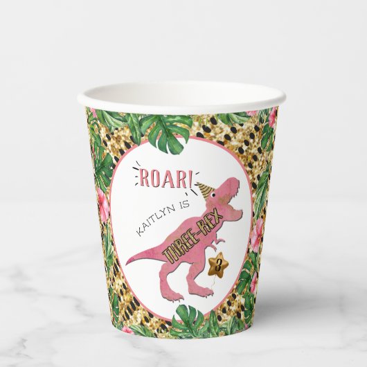 Drie-Rex Dinosaur 3rd Birthday Papieren Bekers (Voorkant)