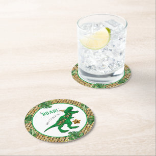 Drie-Rex Dinosaur 3rd Birthday Ronde Kartonnen Onderzetter