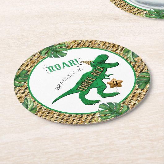 Drie-Rex Dinosaur 3rd Birthday Ronde Kartonnen Onderzetter (Gebogen)
