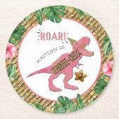 Drie-Rex Dinosaur 3rd Birthday Ronde Kartonnen Onderzetter (Voorkant)