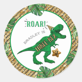 Drie-Rex Dinosaur 3rd Birthday Ronde Sticker