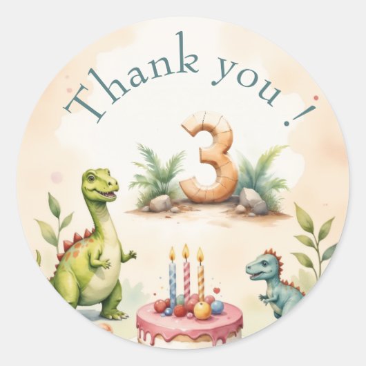 Drie-Rex Dinosaur 3rd Birthday Ronde Sticker (Voorkant)