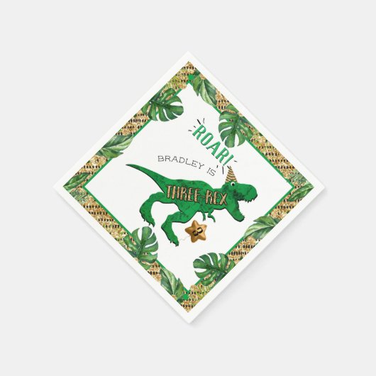 Drie-Rex Dinosaur 3rd Birthday Servet (Hoek)