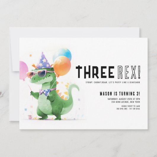Drie Rex Dinosaur Birthday Kaart (Voorkant)