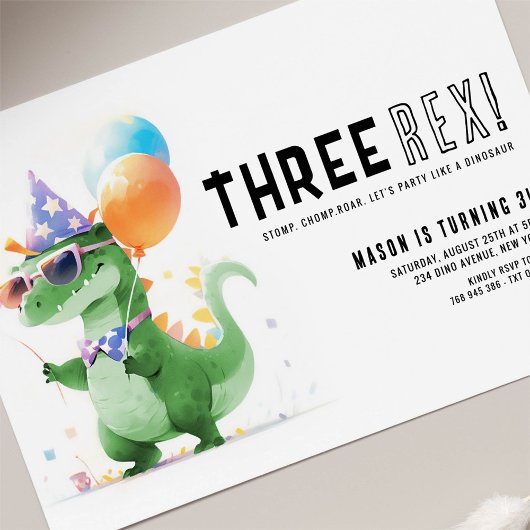 Drie Rex Dinosaur Birthday Kaart