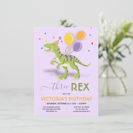 Drie Rex Dinosaur Birthday Party Kaart (Staand voorkant)