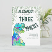 Drie Rex Dinosaur Birthday Party Kaart (Staand voorkant)