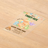 Drie-Rex Dinosaur Cute Dino 3e Verjaardag Acryl Uitnodigingen (Laagn)