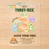 Drie-Rex Dinosaur Cute Dino 3e Verjaardag Acryl Uitnodigingen (Voorkant)